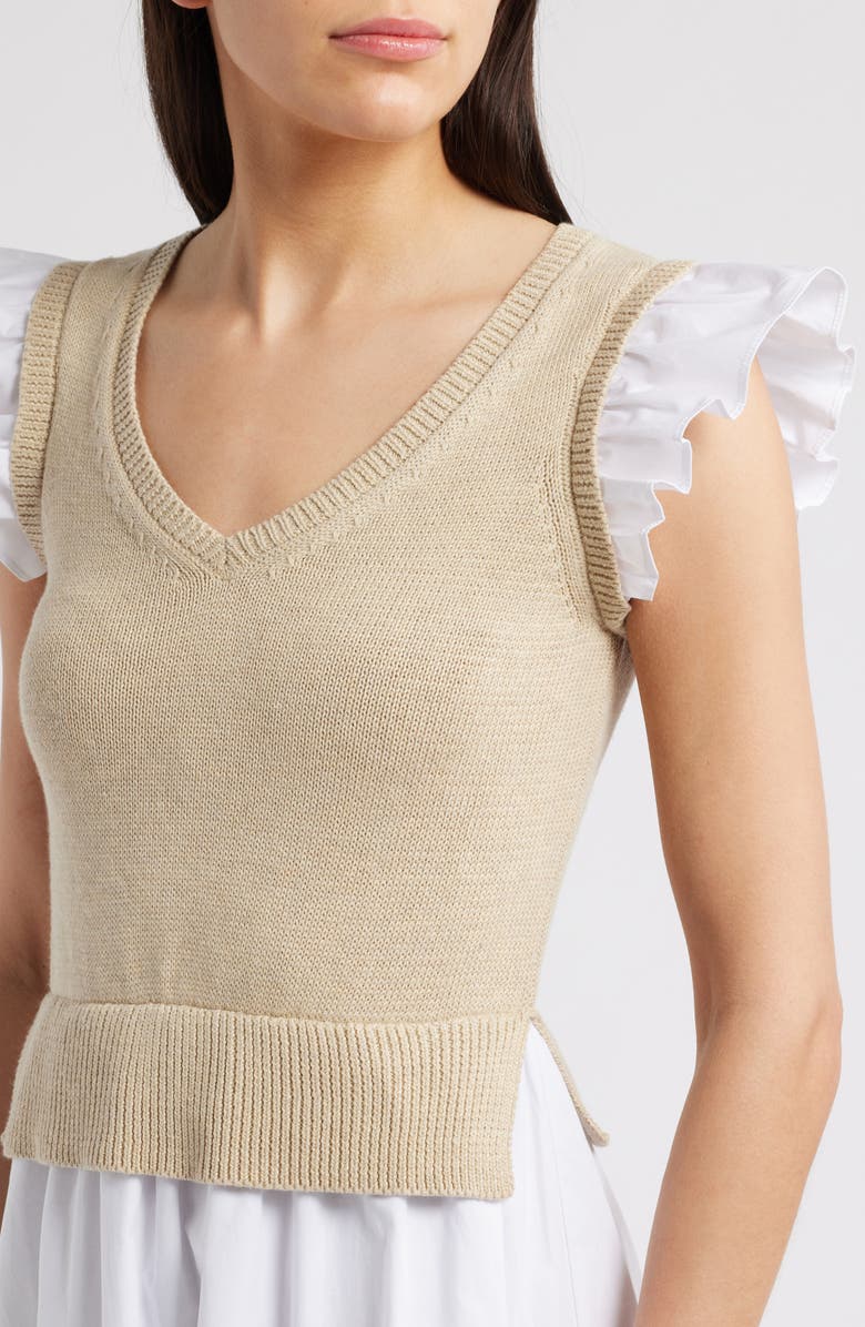 ZOE AND CLAIRE Mixed Media Tiered Cotton Poplin Dress, Alternate, color,