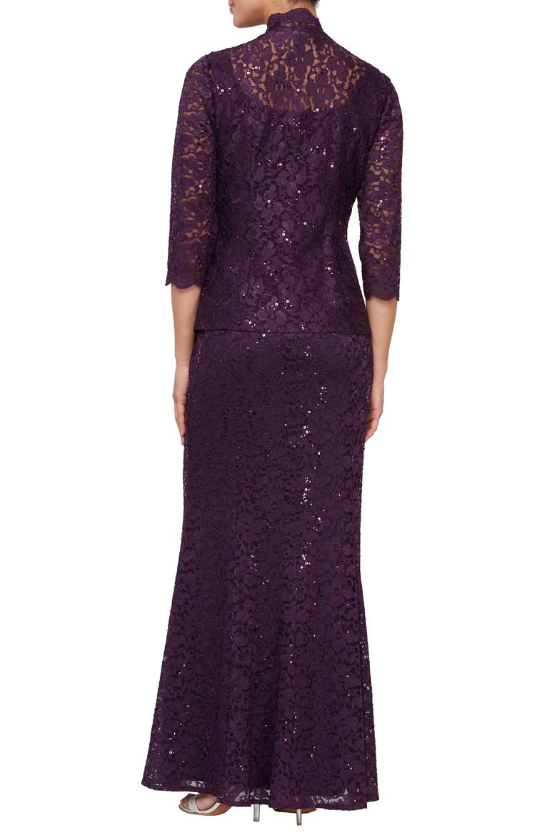 Sequin Lace A-Line Gown with Jacket, Alternate, color, EGG
