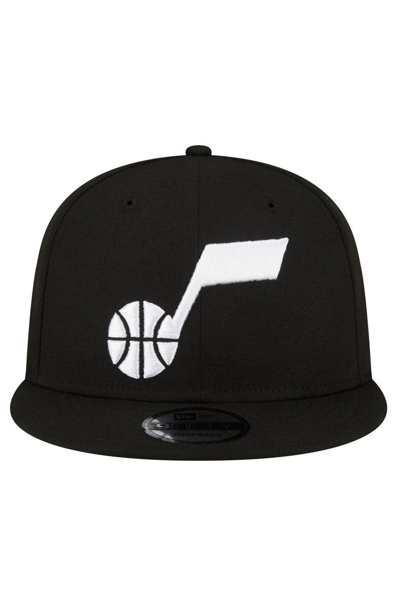 New Era Men's New Era Utah Jazz Black & White 9FIFTY Snapback Hat, Alternate, color, 
