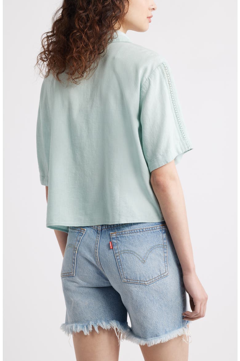 Novelty Linen Blend Camp Shirt, Alternate, color, TEAL TIDE