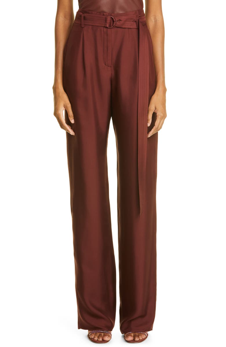 LAPOINTE Belted Wide Leg Silk Twill Trousers, Main, color, 