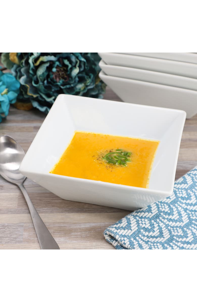 Our Table Simply White 6 Piece 26oz Fine Ceramic Square Soup Bowl Set, Alternate, color, White