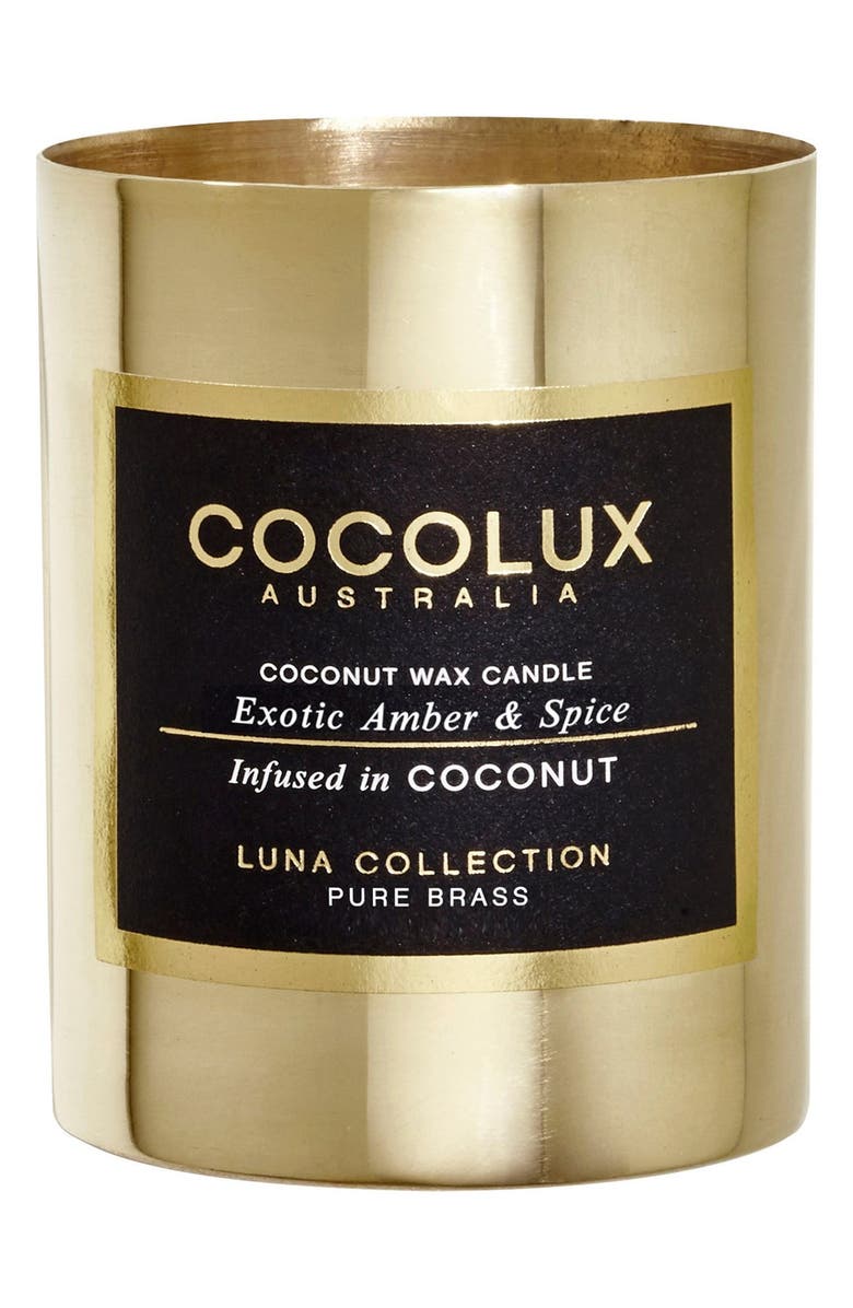 Cocolux Australia Exotic Amber & Spice Small Brass Candle, Main, color,