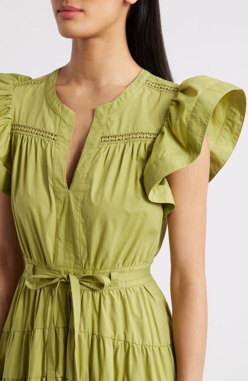 Moon River Ruffle Sleeve Tiered Maxi Dress In Kiwi