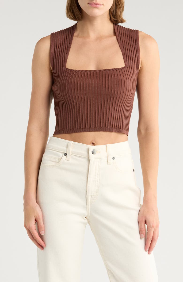 NSR Square Neck Sleeveless Knit Top, Main, color, Chocolate