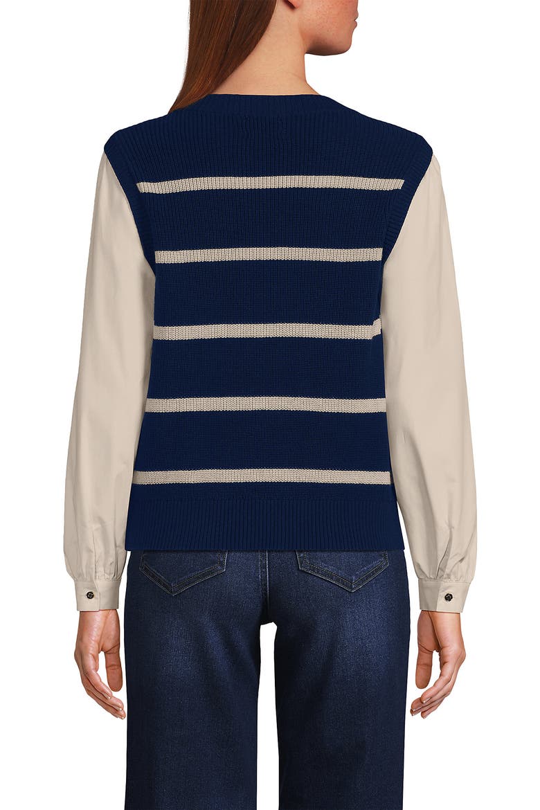 Drifter Shaker Button Shoulder Sweater Vest with Poplin Sleeves, Alternate, color, Deep Sea Navy/Champagne Stripe