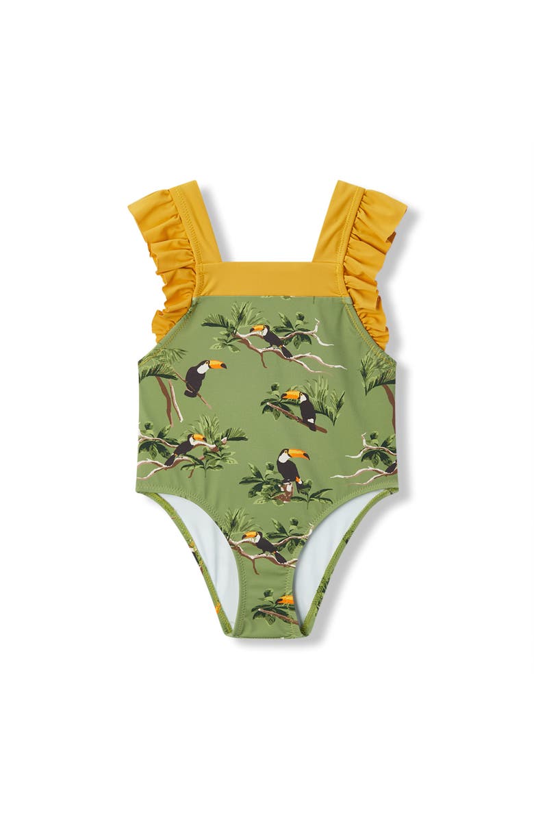 Milkbarn Ruffle Square Neck Swimsuit, Main, color, Toucan