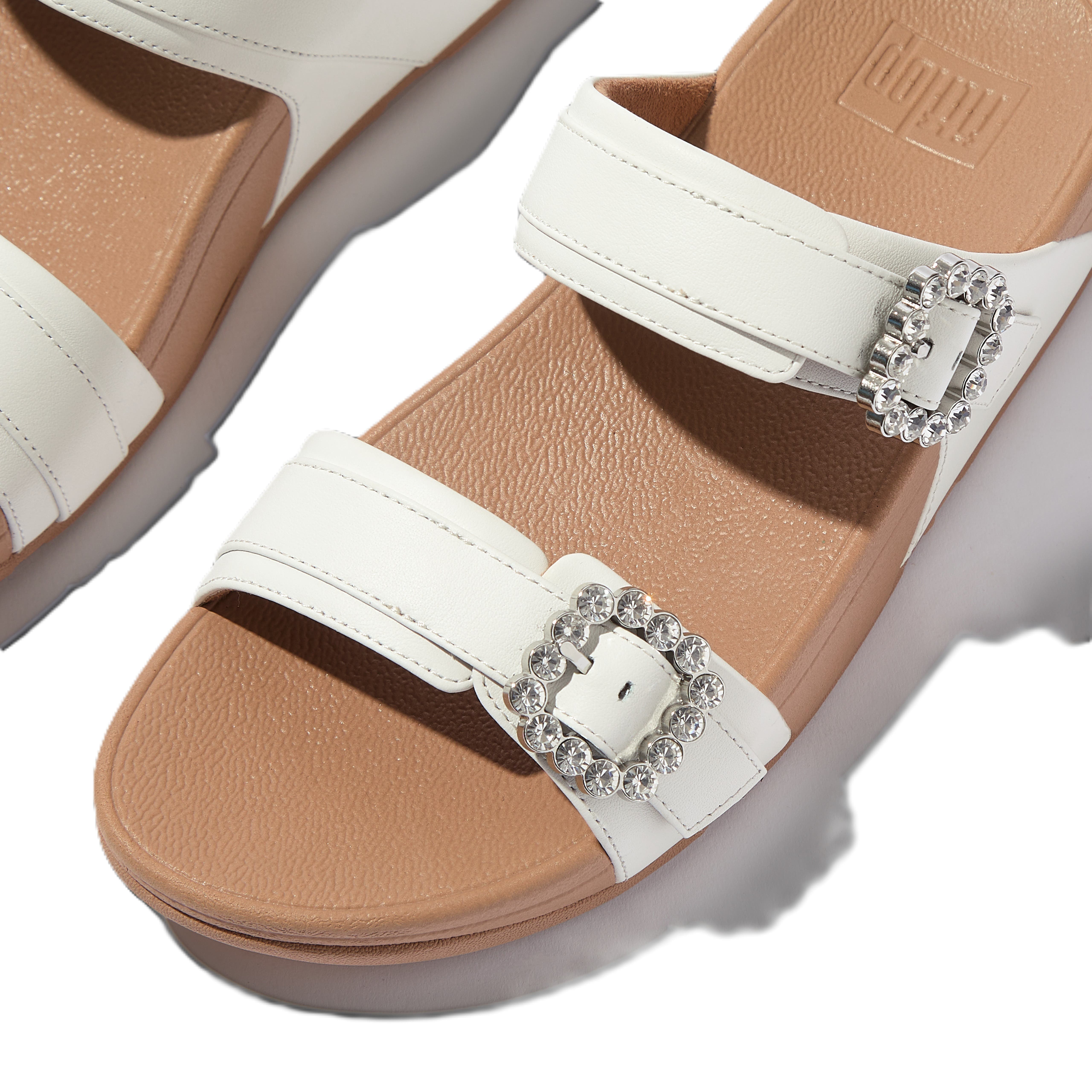 FitFlop Lulu Crystal Buckle Slides, Alternate, color, Urban White
