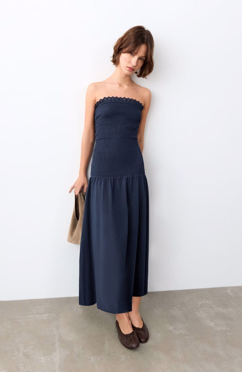 MANGO TEEN Smocked Strapless Maxi Dress, Alternate, color, 