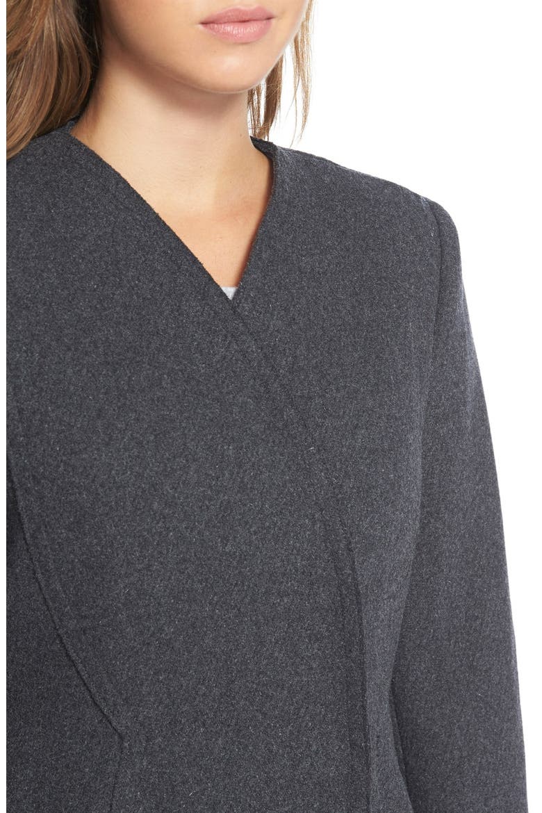 'Serena' Faux Fur Collar Wool Blend Fit & Flare Coat, Alternate, color, CHARCOAL