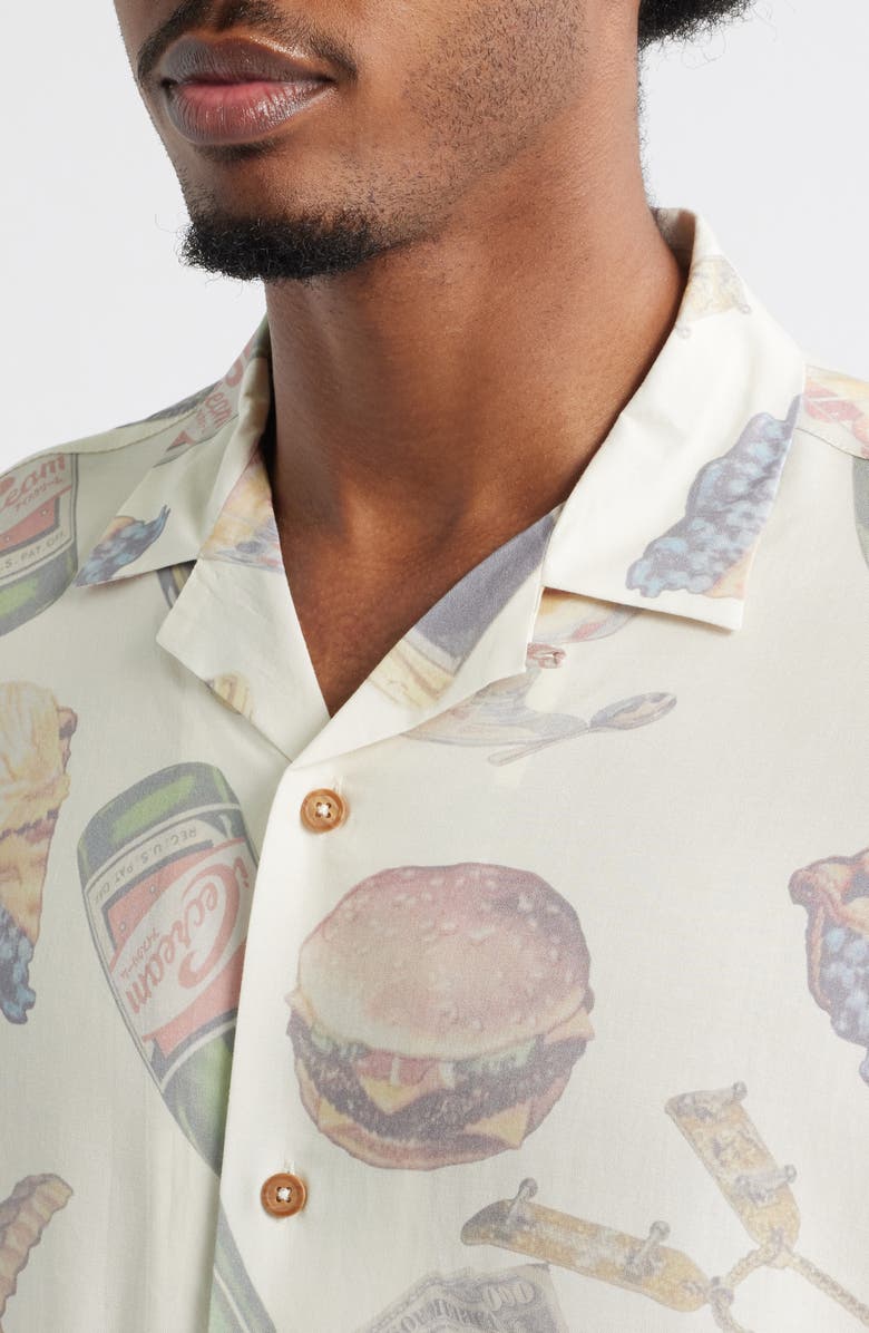 ICECREAM Lavish Snack Print Camp Shirt, Alternate, color, Whisper White