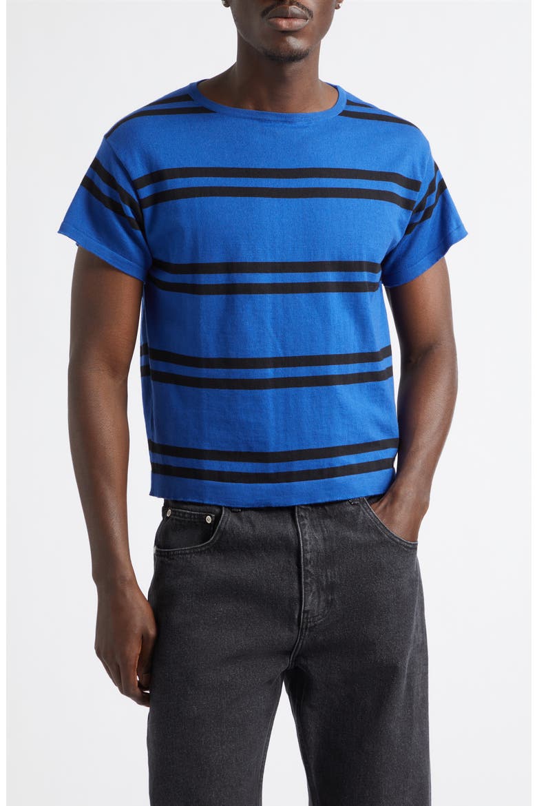 Ultimo Stripe Cotton & Cashmere T-Shirt, Main, color, BLUE/ BLACK