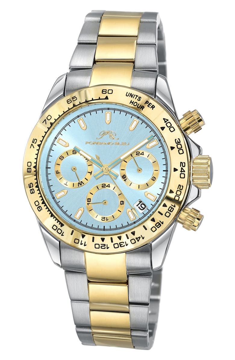 PORSAMO BLEU Alexis Two-Tone Multifunction Bracelet Watch, 37mm, Main, color, Two-Tone/ Light Blue