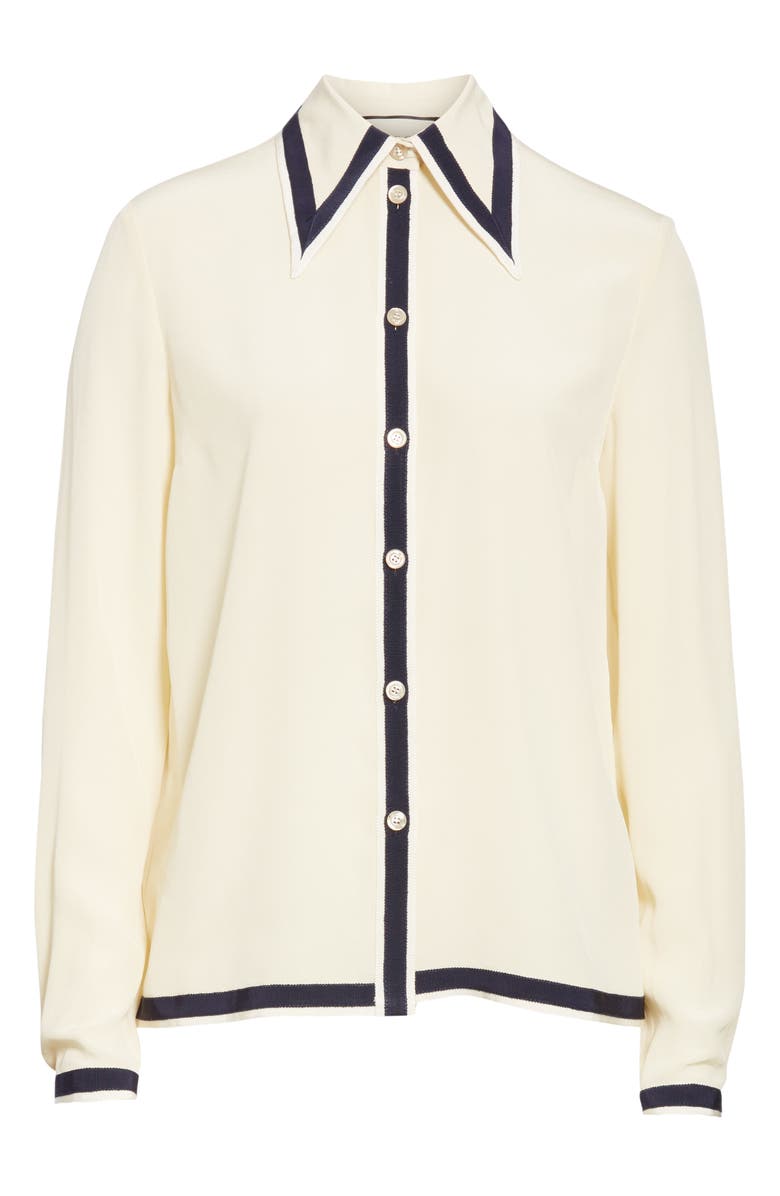 Gucci Grosgrain Trim Silk Crêpe de Chine Shirt, Alternate, color, 