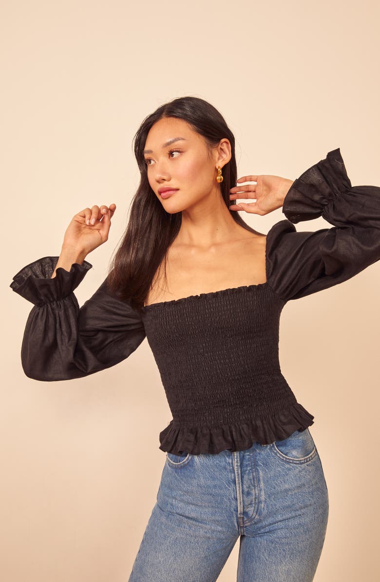 Reformation Tangerine Smocked Square Neck Top, Alternate, color,