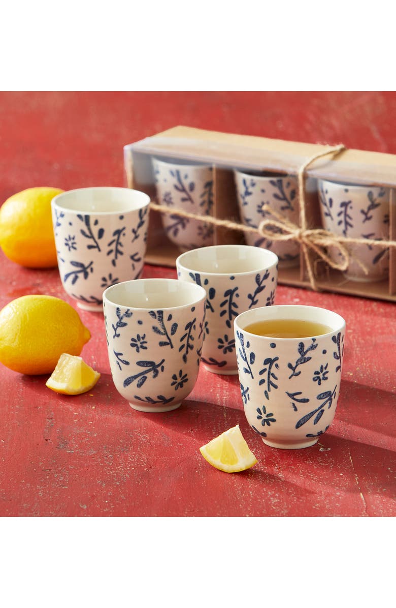 tag American Rustic Blue Beige Stoneware Tea Cup Set of Four, Alternate, color, Blue