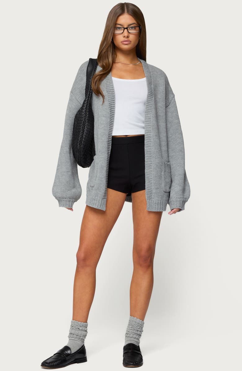 EDIKTED Julian Oversize Open Front Cardigan, Alternate, color, Gray-Melange