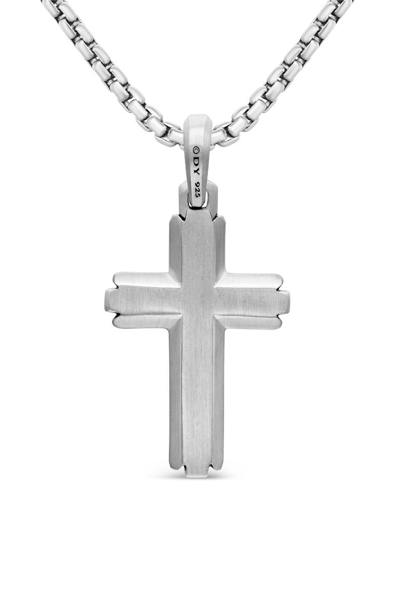 Deco Cross Pendant with Pavé Black Diamonds, Alternate, color, SILVER/ BLACK DIAMOND