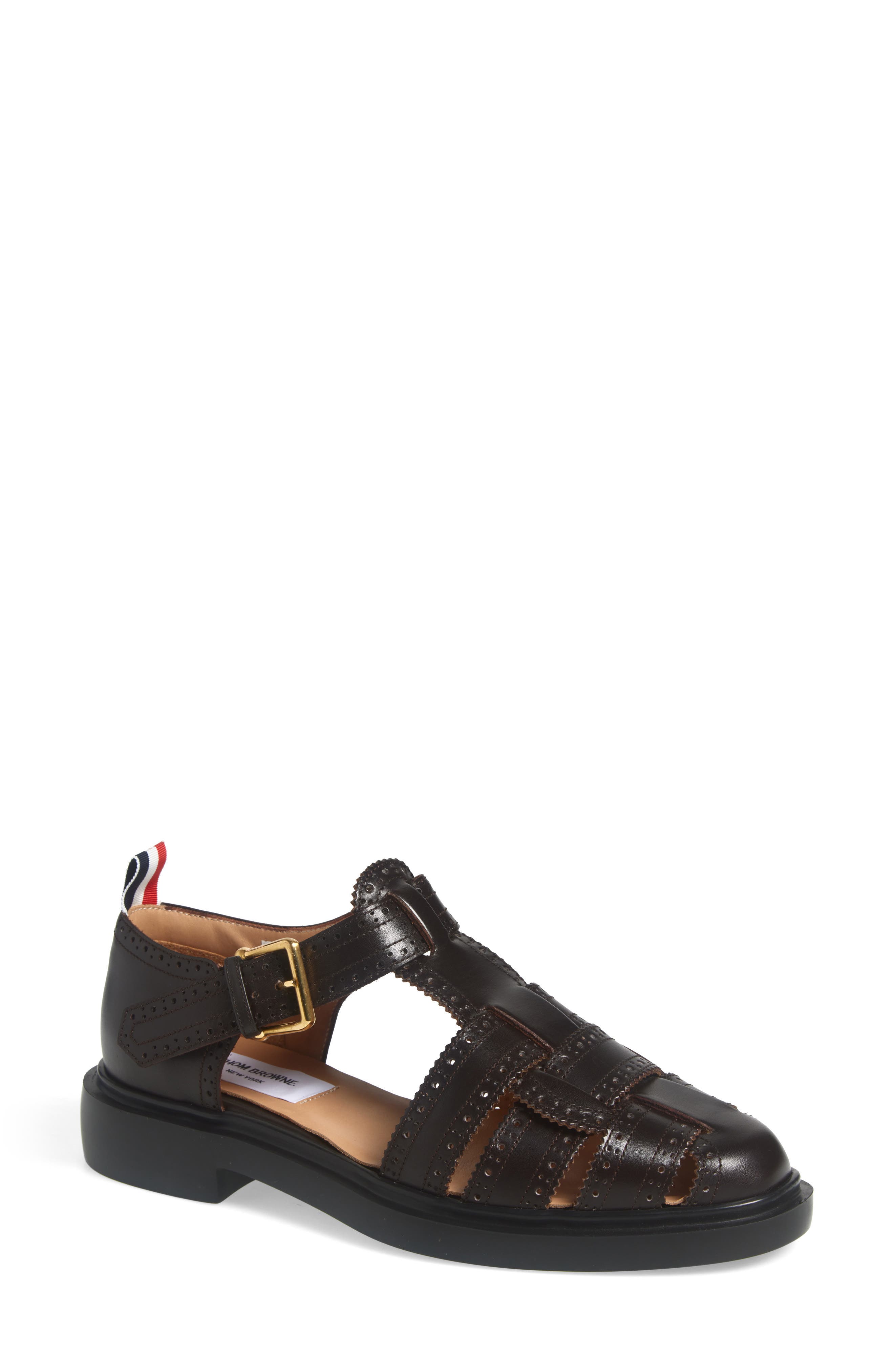 Thom Browne Brogue Fisherman Sandal, Main, color, Brown