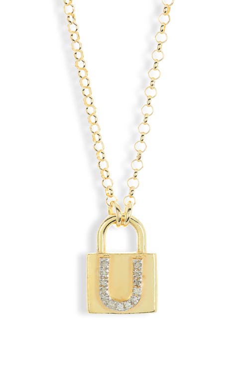 Diamond Padlock Initial Pendant Necklace - 0.12ct.