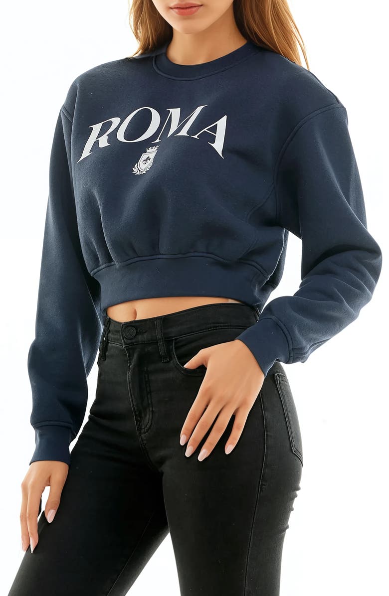 Urban Social Crop Graphic Pullover, Alternate, color, Navy/ White