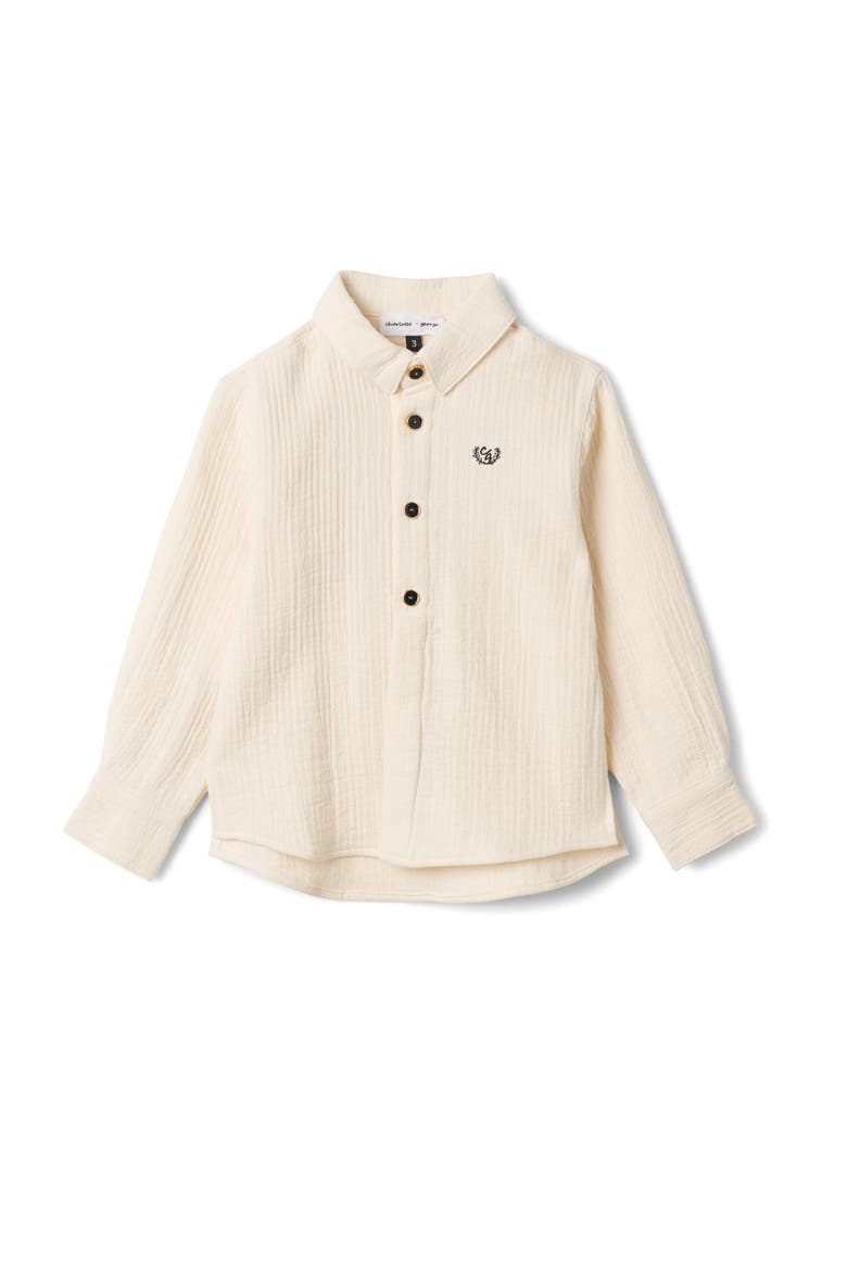 Crest Emboidered Long Sleeve Shirt, Main, color, Off White