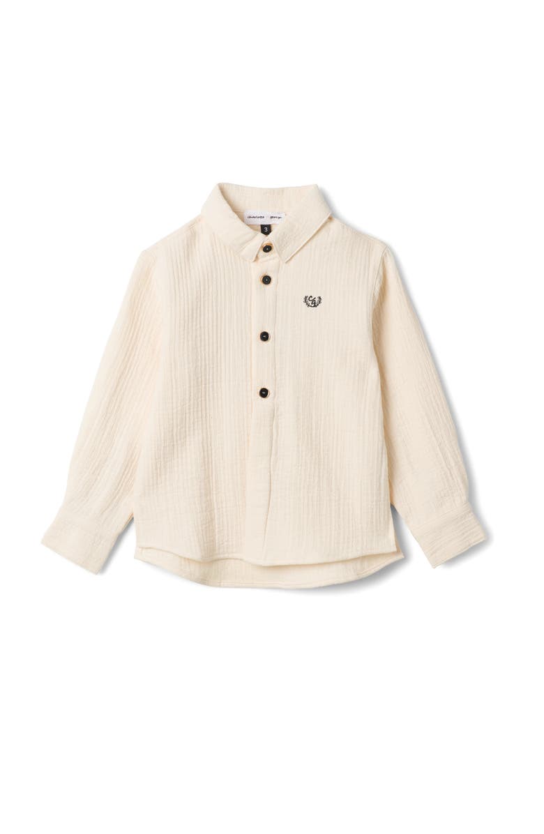 Charlotte & George Crest Emboidered Long Sleeve Shirt, Main, color, Off White