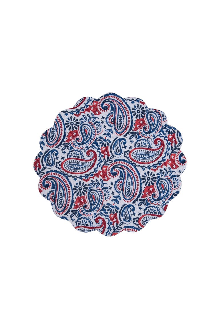 Americana Paisley 100% Cotton Set of 6 Round Placemats 17", Alternate, color, Blue