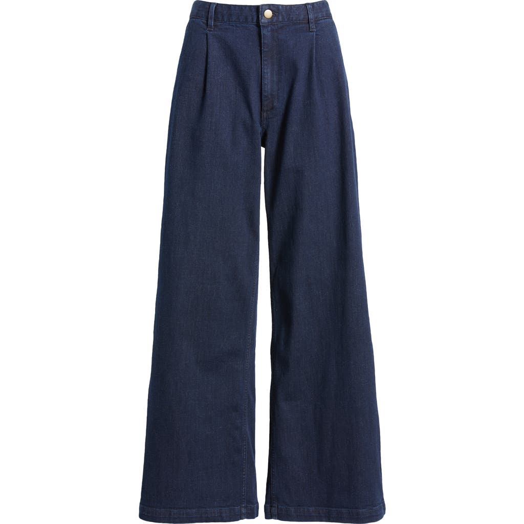 Caslonr Caslon(r) High Waist Pleated Wide Leg Jeans In Dark Wash