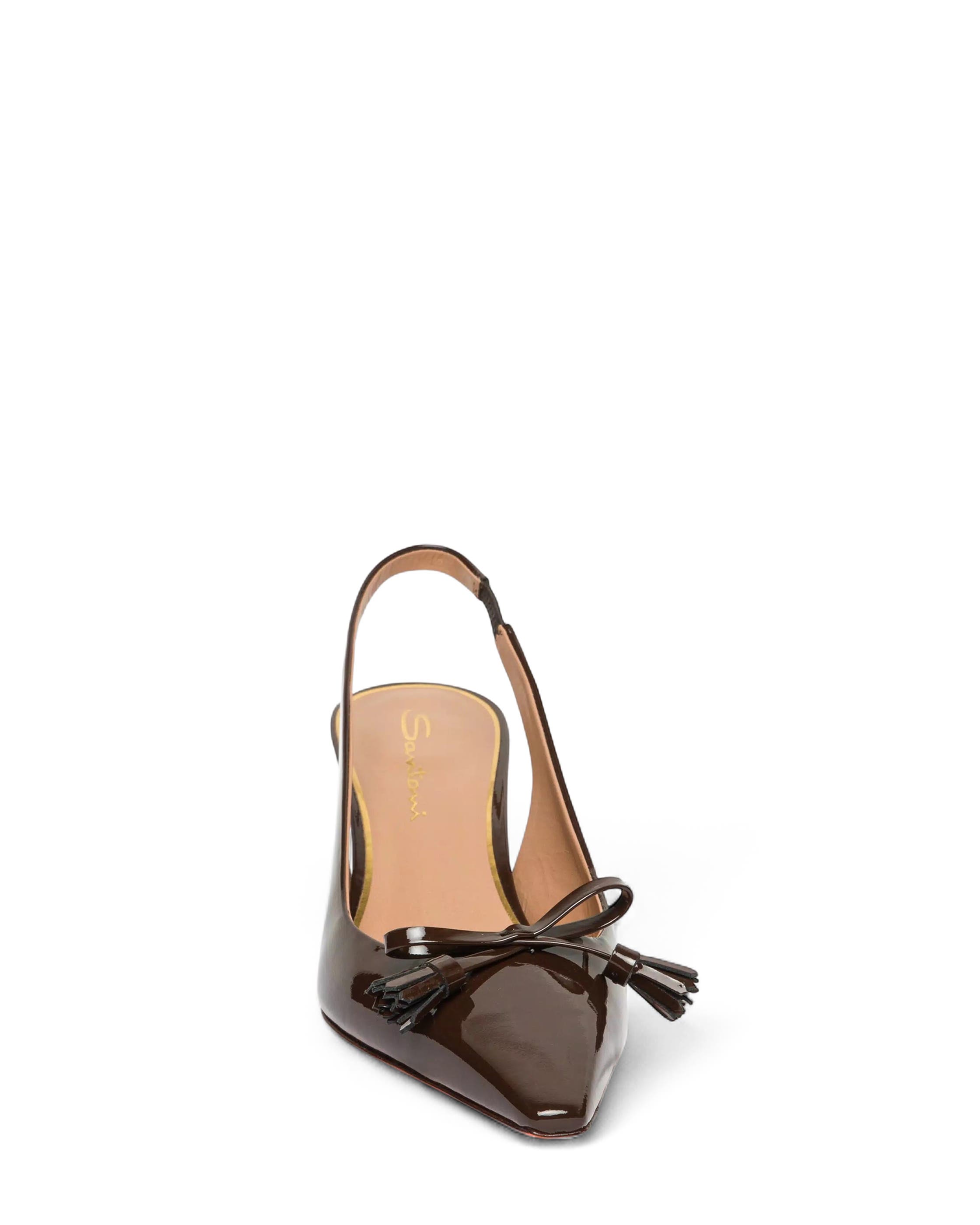 Santoni Patent Leather Mid-Heel Slingback, Alternate, color, Brown