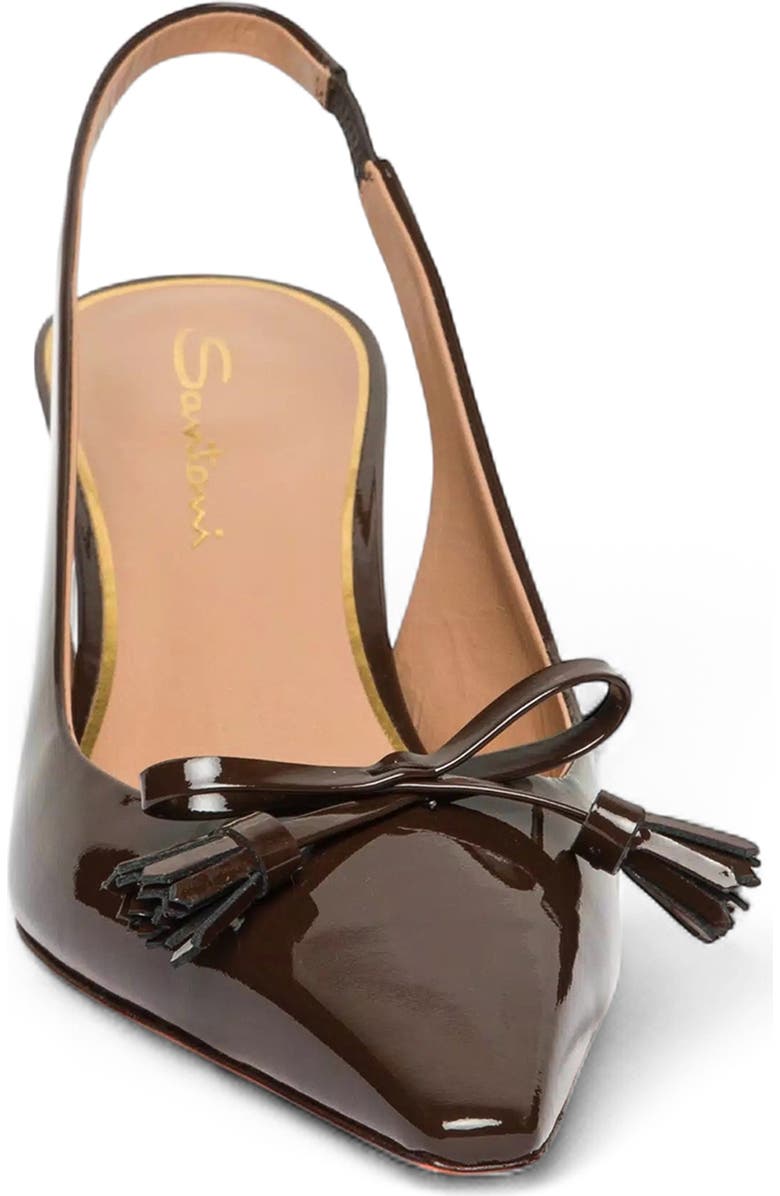 Santoni Patent Leather Mid-Heel Slingback, Alternate, color, Brown