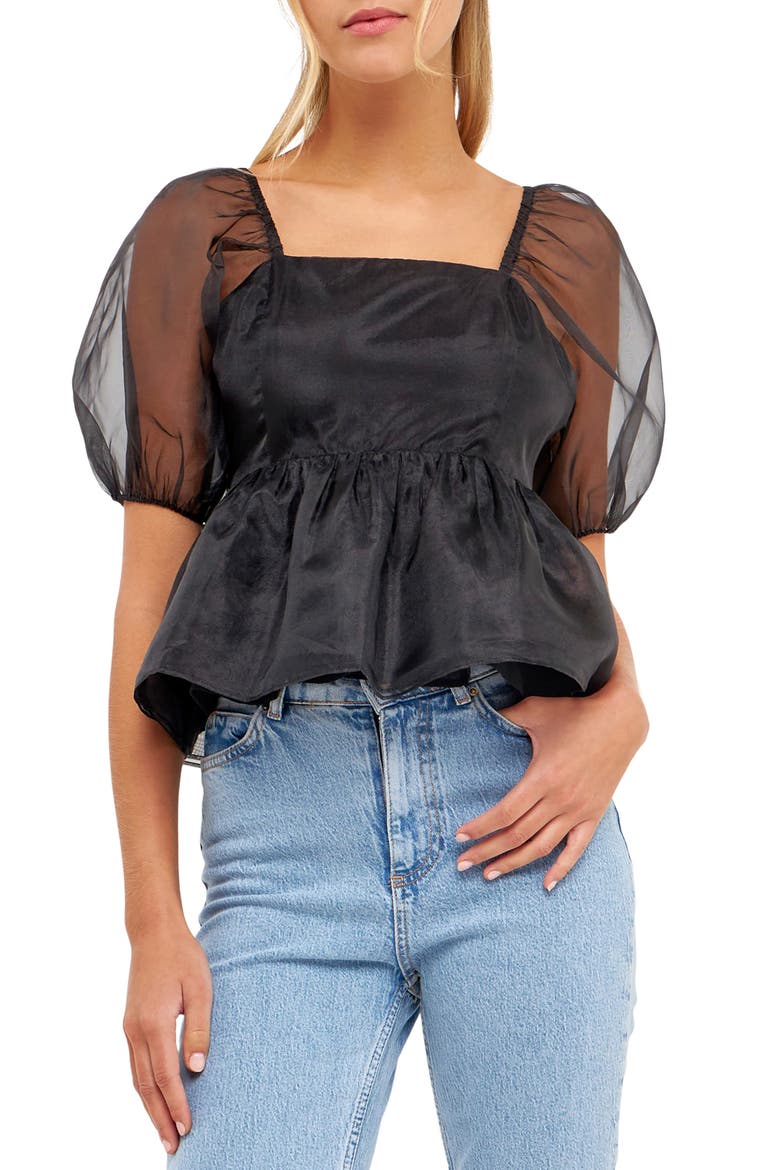Organza Peplum Top, Main, color, BLACK