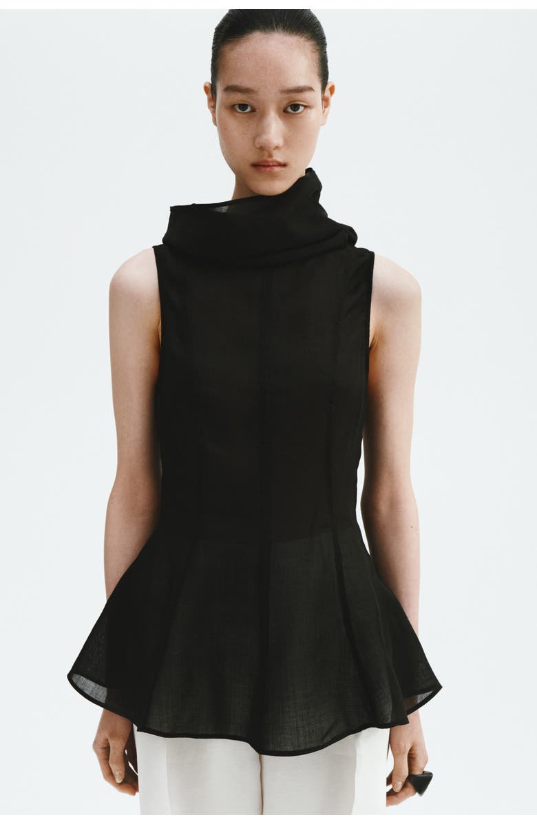 H&M Ramie-blend Peplum Top, Alternate, color, Black