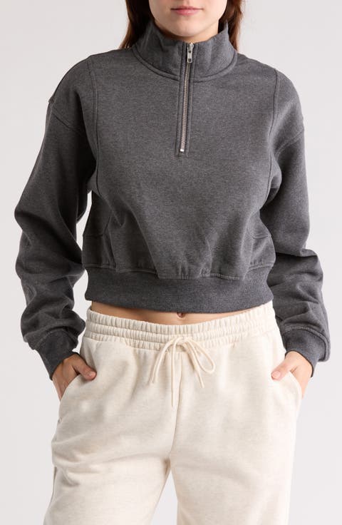 Cropped Seamed Quarter Zip Pullover