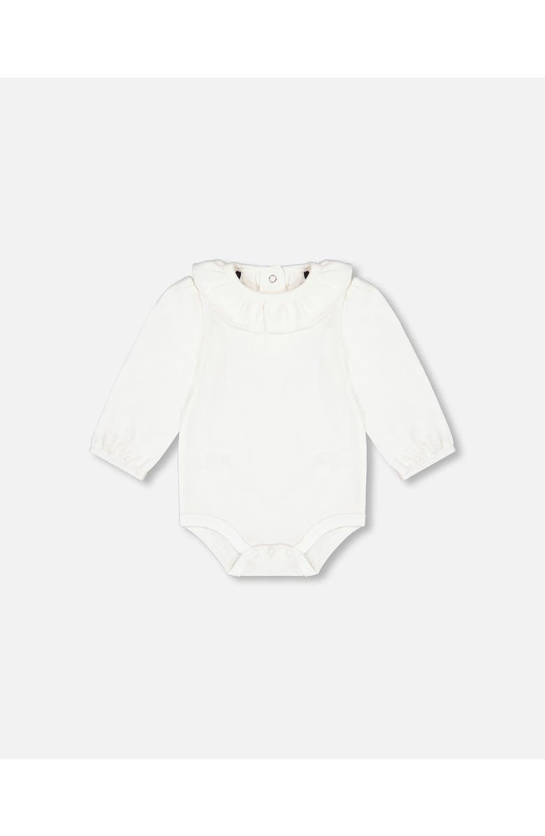 Deux par Deux Baby Girl's Organic Cotton Bodysuit And Printed Overall Set Cream With Flowers, Alternate, color, 