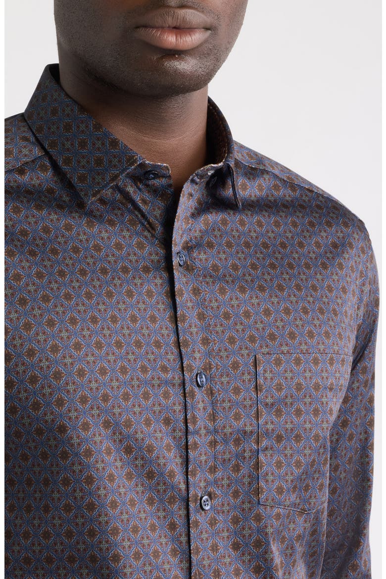 Logan Print Button-Up Shirt, Alternate, color, NAVY / BROWN MEDALLION CREST