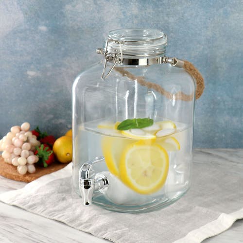 Gibson Home Ferris 1.3 Gallon Glass Beverage Dispenser With Rope Handle In Transparent
