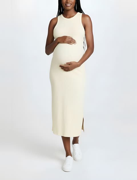 Crew Neck Sleeveless Racerback Maternity Midi Dress