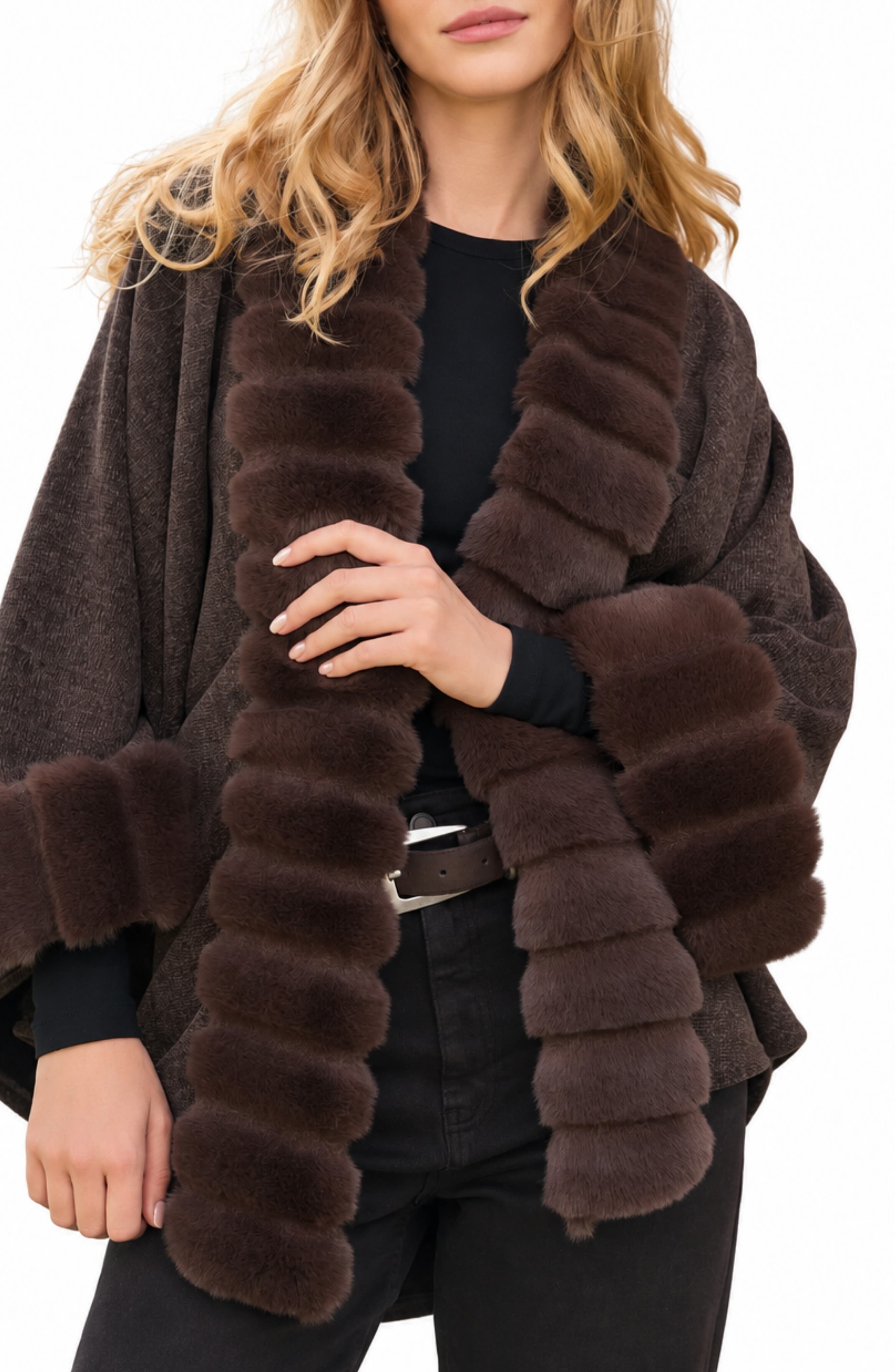 Faux Fur Trim Cape
