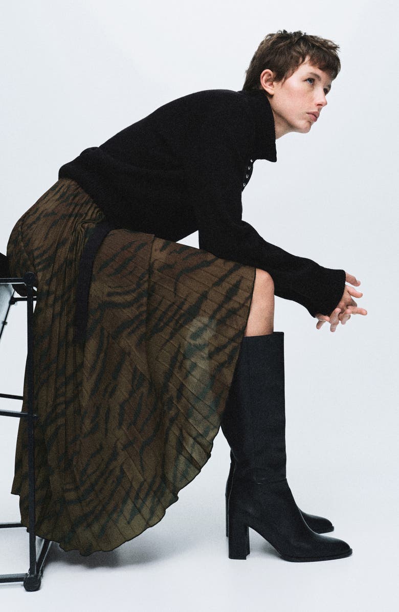 MANGO Pleated Midi Skirt, Alternate, color, Brown