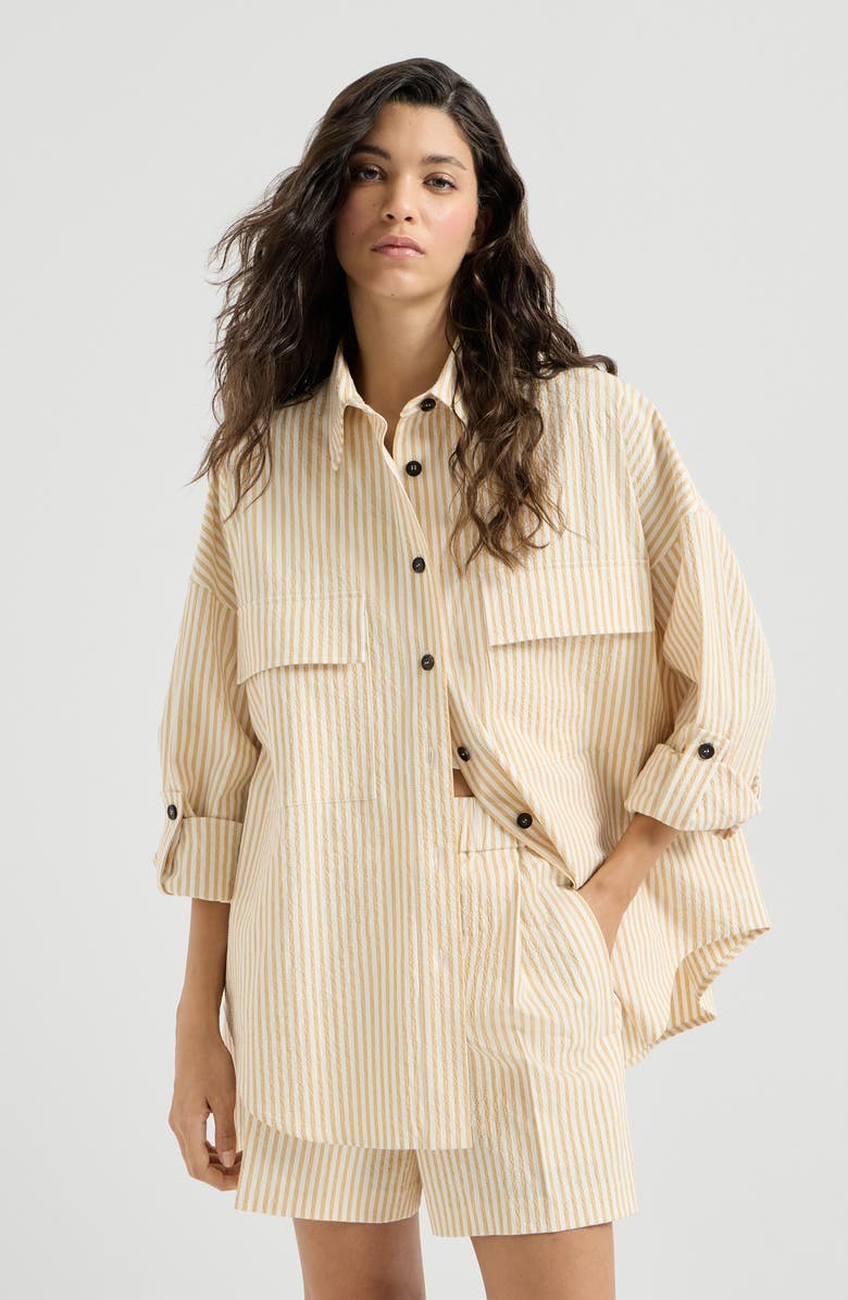 Brunello Cucinelli Striped seersucker shirt, Main, color, Yellow