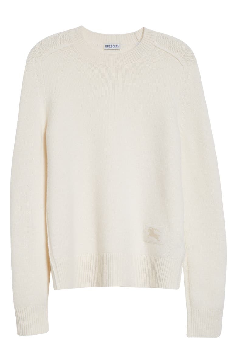 Burberry Constance Equestrian Knight Design Stretch Cashmere Crewneck Sweater, Main, color, Ceramic White