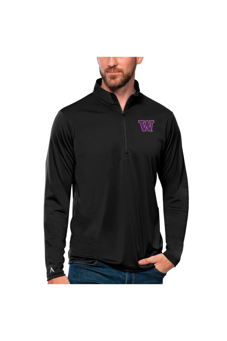 Men's Antigua Black Washington Huskies Tribute Quarter-Zip Top, Main, color, Black