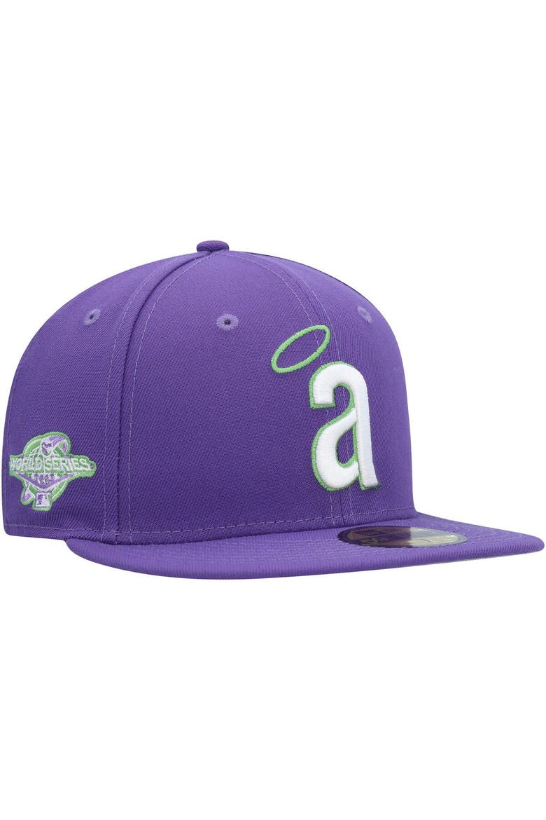 Men's New Era Purple California Angels Cooperstown Collection Lime Side Patch 59FIFTY Fitted Hat, Main, color, Purple