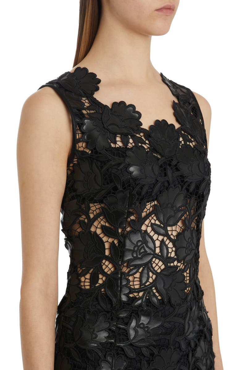 Dolce&Gabbana Faux Leather Floral Macramé Lace Dress, Alternate, color, 