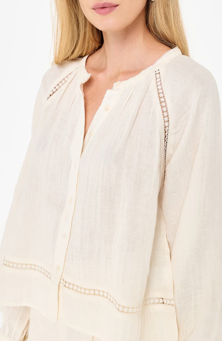 CAMI NYC Sorrento Embroidery Detail Cotton Button-Up Shirt, Alternate, color, Macadamia