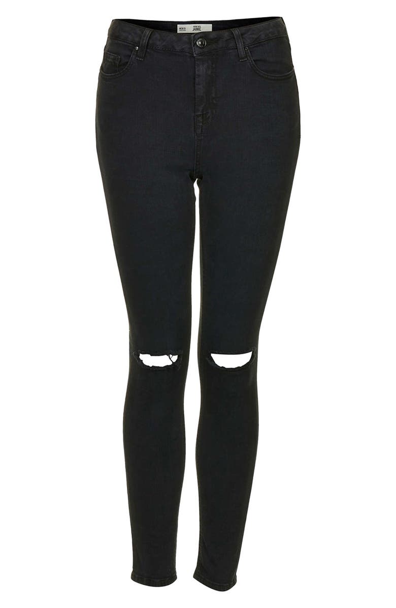 Topshop Moto 'Jamie' Dark Wash Ripped Slim Jeans, Alternate, color,