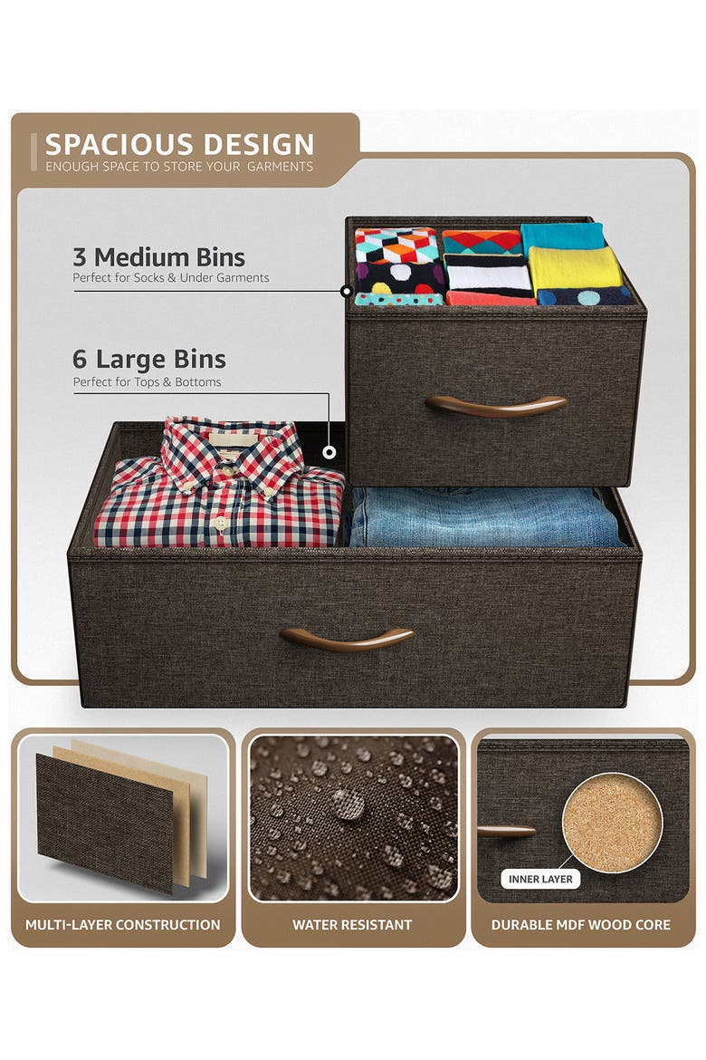9-Drawer Chest Dresser, Alternate, color, BROWN
