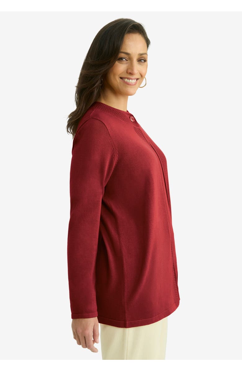 Jessica London Crochet Trim Cardigan, Alternate, color, Rich Burgundy