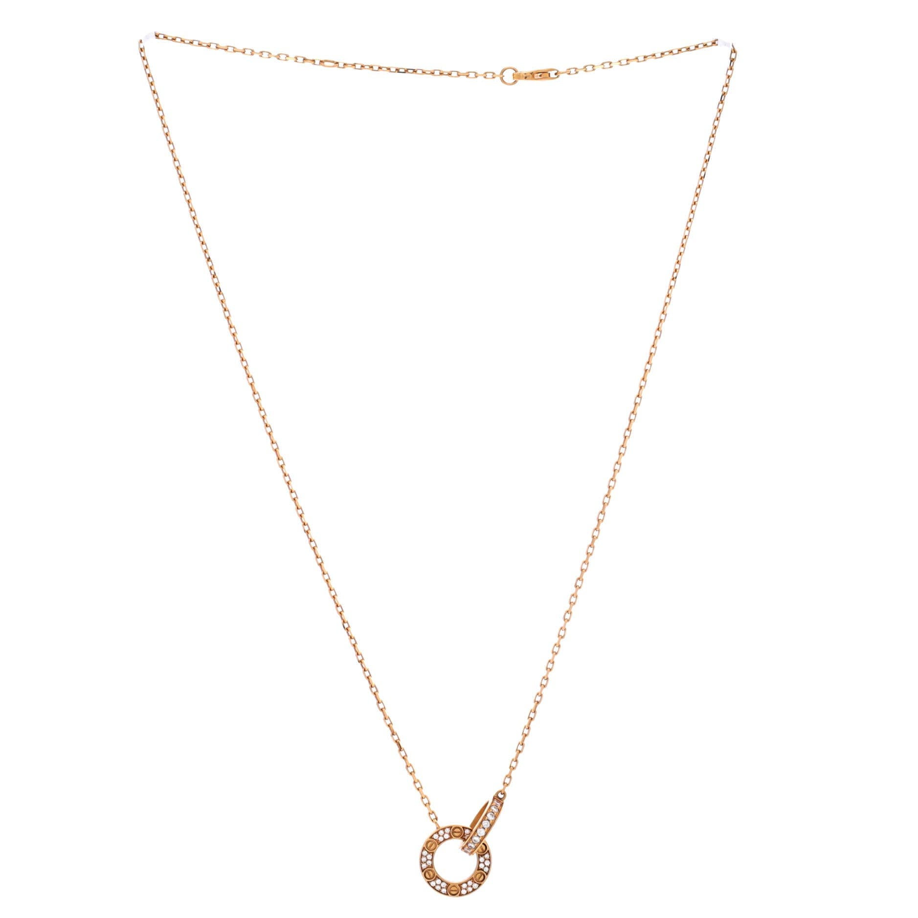 Love Interlocking Pave Necklace 18K Rose Gold and Diamonds, Alternate, color, Metallic Gold